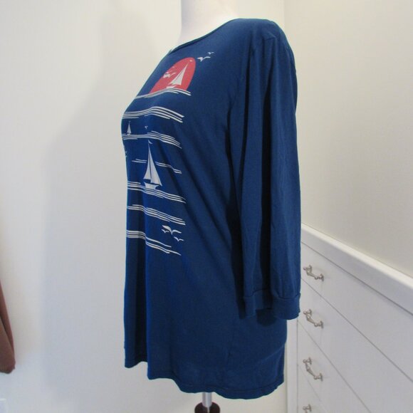 Blue Platypus Cotton Sailboat 3/4 Sleeve Tee Size XL - Picture 4 of 14